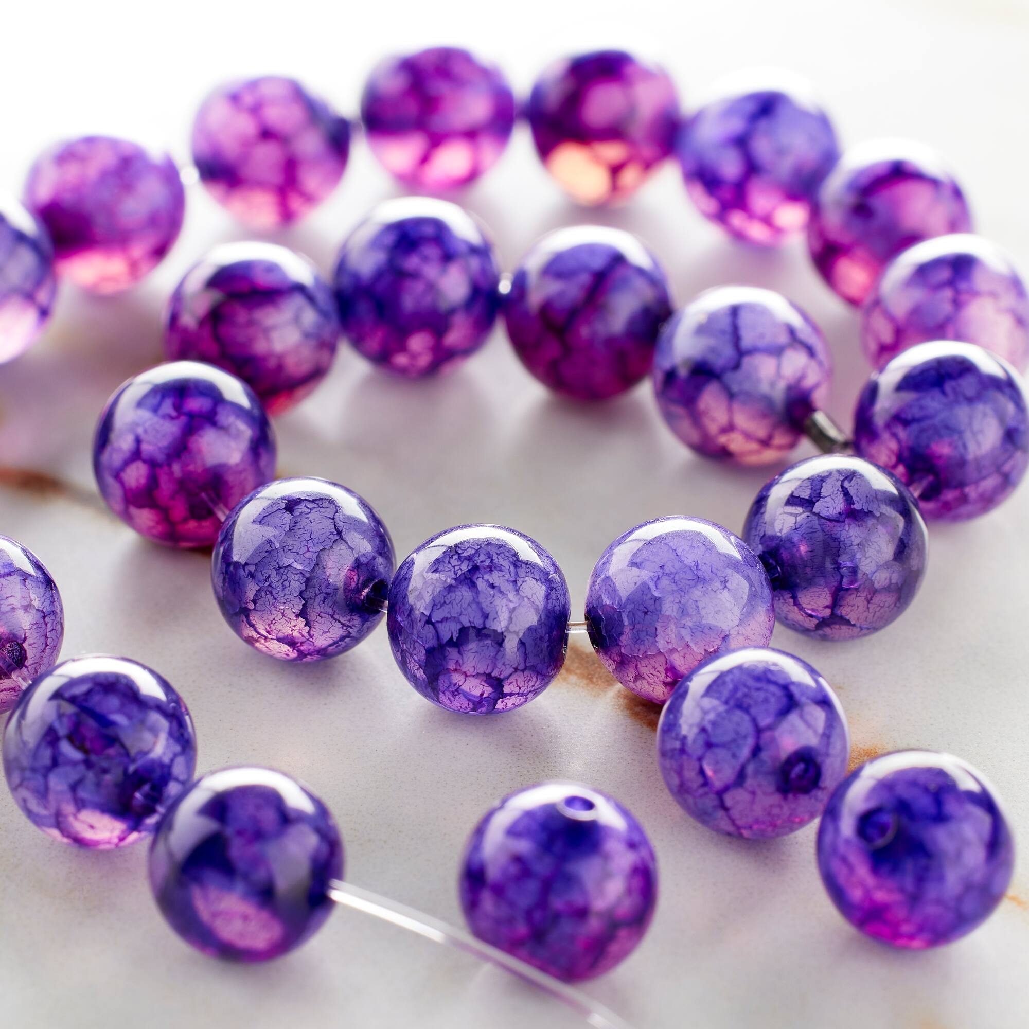 8mm Purple Fractured Dyed Round Agate Beads by Bead Landing™
